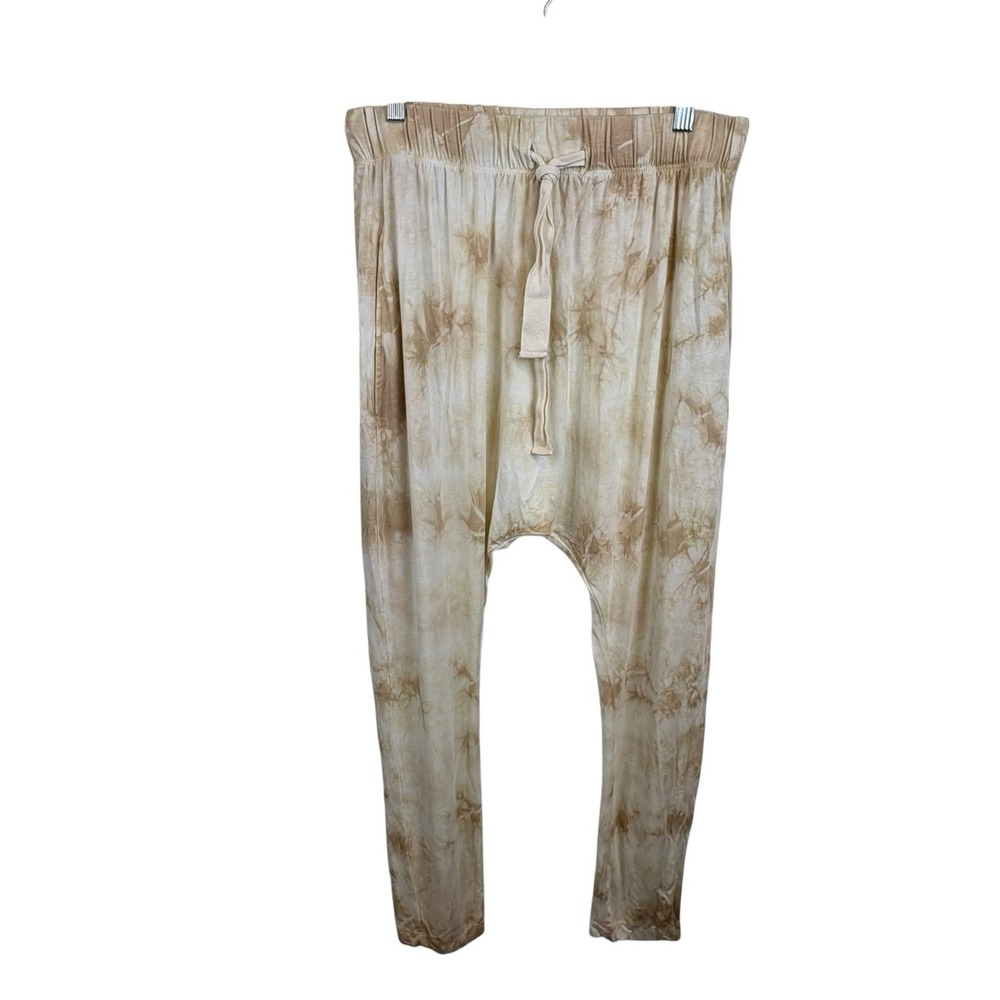 Enza Costa Tan White TIe Dye Lounge Pant Joggers Drop Waist‎ Harem Size M? Soft